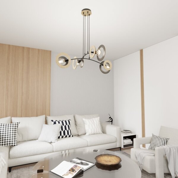 Luster na lanku SKIVA 4xE27/15W/230V čierna/béžová
