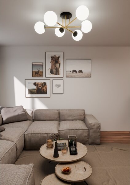 Luster na tyči MAGNUM 6xE14/10W/230V biela/zlatá/čierna