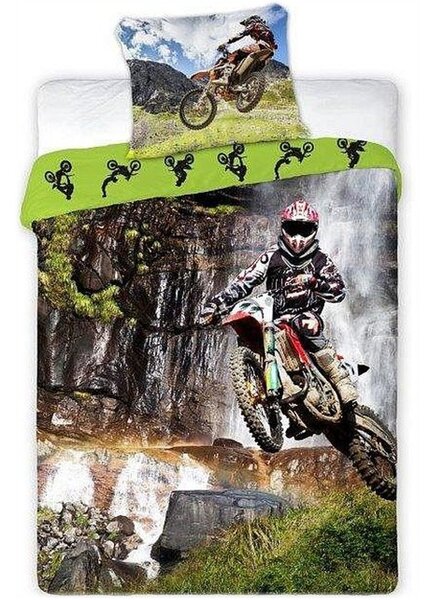Bavlnené posteľné obliečky Motocross Enduro - 100% bavlna - 70 x 90 cm + 140 x 200 cm