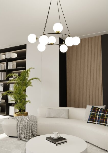 Luster na lanku AZURA 8xE14/10W/230V čierna/biela
