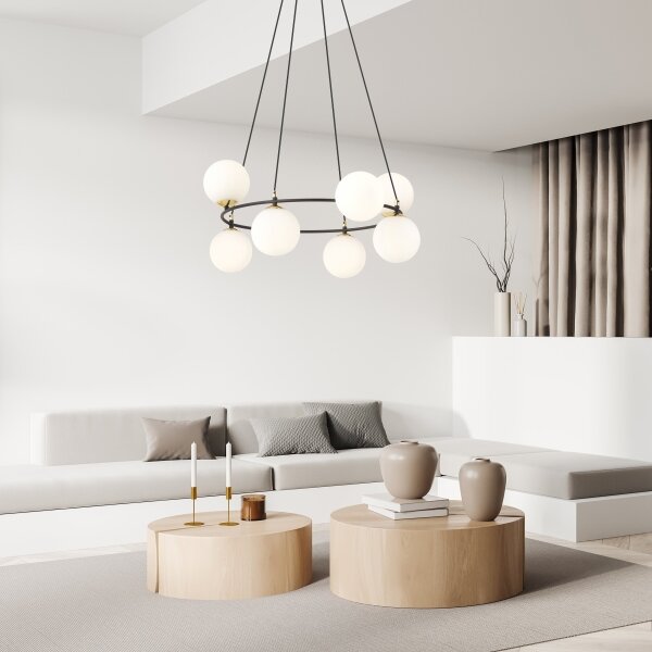 Luster na lanku AZURA 8xE14/10W/230V čierna/biela