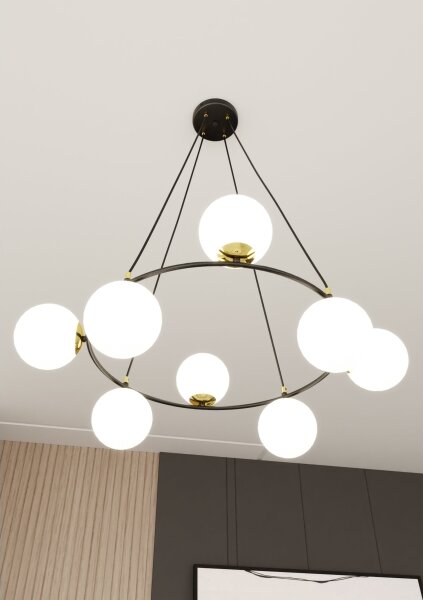 Luster na lanku AZURA 8xE14/10W/230V čierna/biela