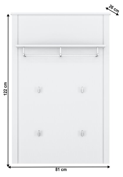 KONDELA Vešiakový panel 80, biela, OLJE
