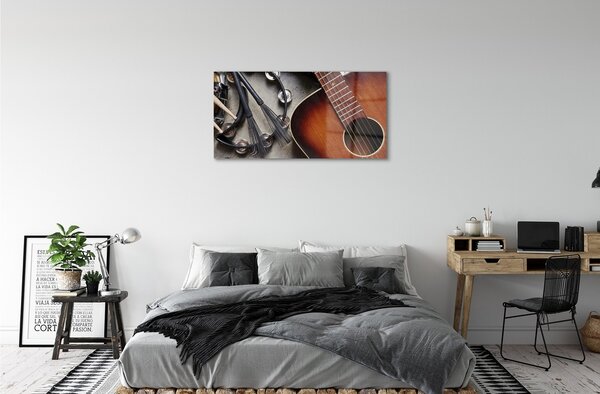 Obraz na skle Gitara Mikrofón tyčinky 100x50 cm 2 Prívesky