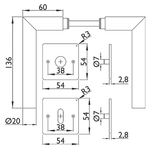 Dverové kovanie TWIN VISION HR H 1802FL FAST LOCK (E), KL kľučka smeruje vľavo, Uzamykanie na kľučke - ľavá, Twin E (nerez matná)