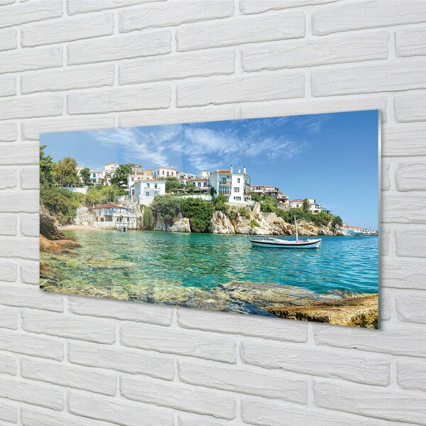 Sklenený obraz Grécko Sea mestského života 100x50 cm 2 Prívesky