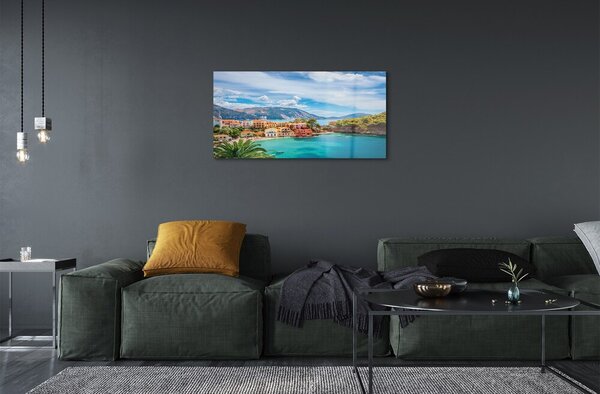 Sklenený obraz Grécko morská pobrežie hory 100x50 cm 2 Prívesky