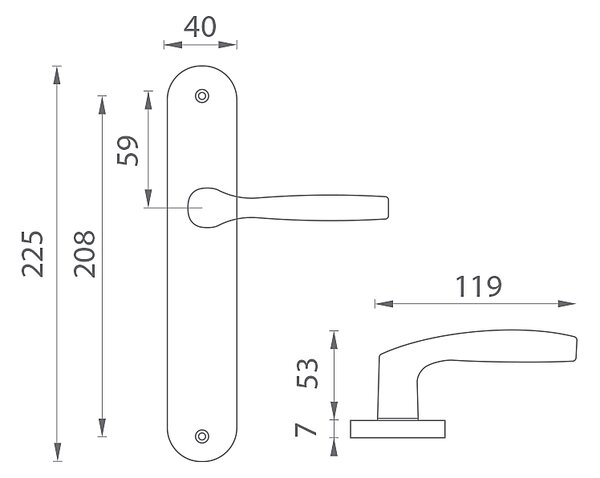 Dverové kovanie MP BA - LUXOR - S (BS - Čierna matná), kľučka-kľučka, Otvor pre obyčajný kľúč BB, MP Čierna, 72 mm