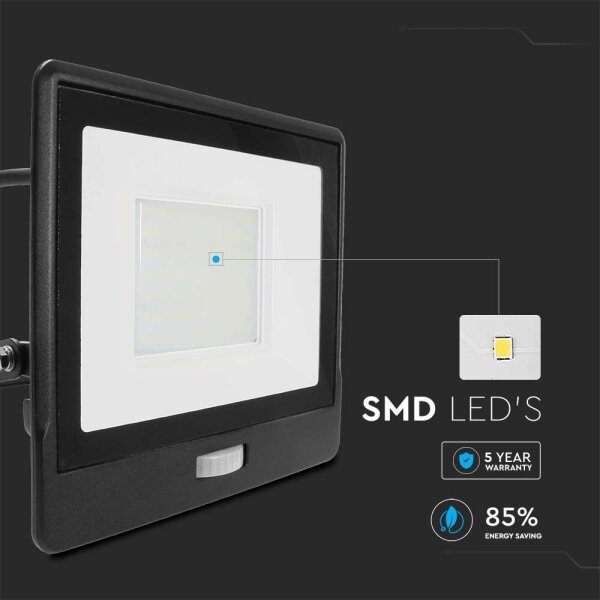 LED Reflektor so senzorom LED/50W/230V 6500K IP65 čierna