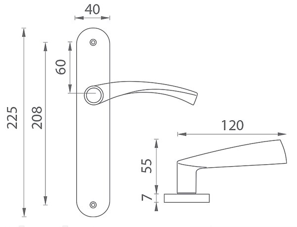 Dverné kovanie MP Tornado - S (BS - čierna matná), kľučka-kľučka, Otvor pre obyčajný kľúč BB, MP Čierna, 72 mm