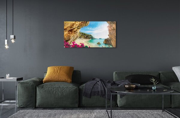 Sklenený obraz Grécko pobrežie útesy kvety 100x50 cm 2 Prívesky
