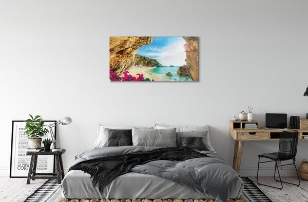 Sklenený obraz Grécko pobrežie útesy kvety 100x50 cm 2 Prívesky