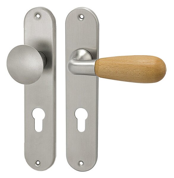 Dverové kovanie HOLAR WSS 00, štítové (prírodné), kľučka-kľučka, Otvor pre obyčajný kľúč BB, HOLAR matný satin, 72 mm