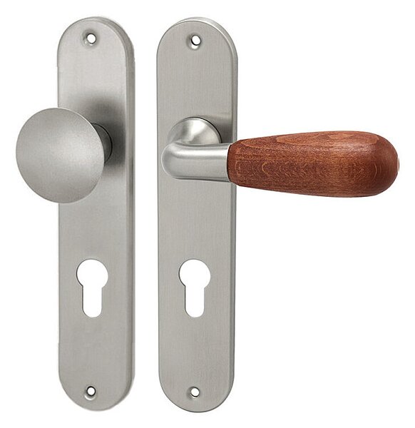 Dverové kovanie HOLAR WSS 00, štítové (čerešňa), kľučka-kľučka, Otvor pre obyčajný kľúč BB, HOLAR matný satin, 72 mm