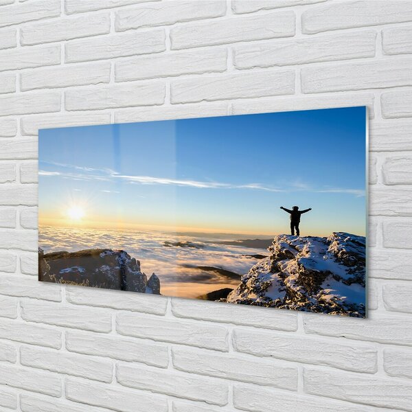 Obraz na skle Mountain muž mraky východ 100x50 cm 2 Prívesky