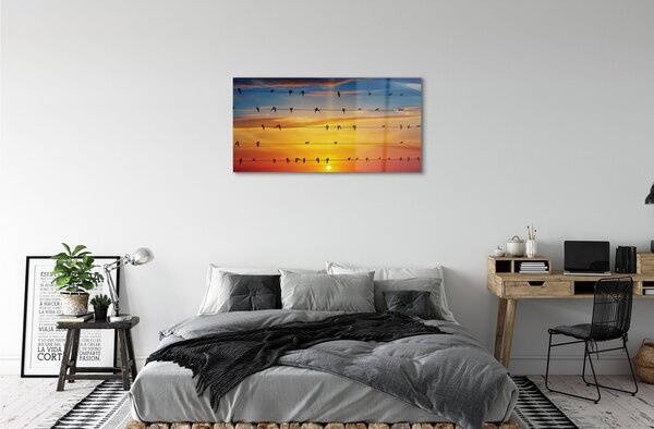 Sklenený obraz Vtáky na lanách západu slnka 100x50 cm 2 Prívesky