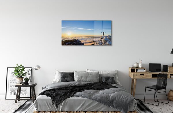 Obraz na skle Mountain muž mraky východ 100x50 cm 2 Prívesky