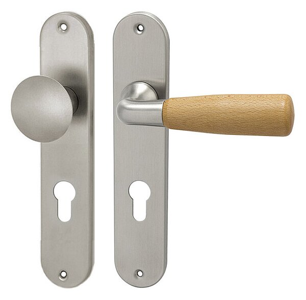 Dverové kovanie HOLAR WSS 01, štítové (prírodné), kľučka-kľučka, Otvor pre obyčajný kľúč BB, HOLAR matný satin, 72 mm