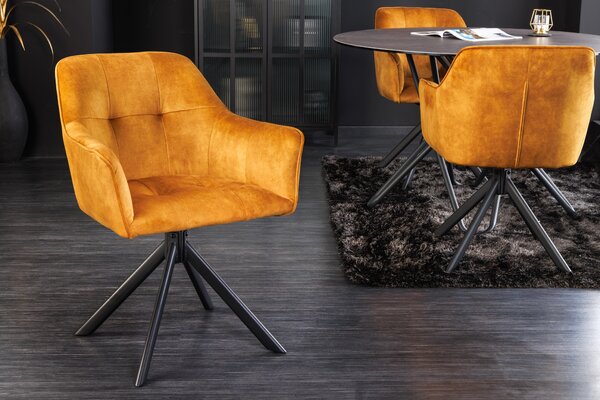 Dizajnová otočná stolička Galileo horčicovo-žltý zamat - 1ks