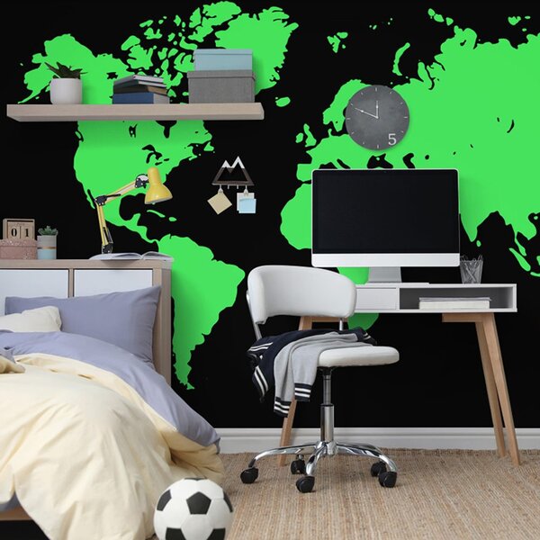 Samolepiaca tapeta zelená mapa na čiernom pozadí