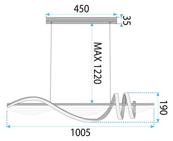 Toolight Toolight, závesné LED svietidlo 100 cm, 3000K, LHJ041-CP, čierna, OSW-50019