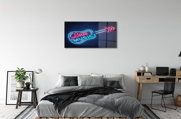 Obraz na skle Gitara neónový nápis 100x50 cm 2 Prívesky