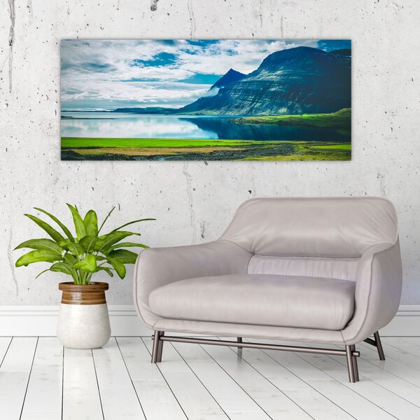Obraz jazera s horami (120x50 cm)