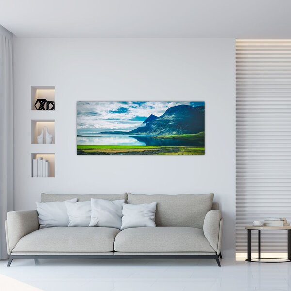 Obraz jazera s horami (120x50 cm)