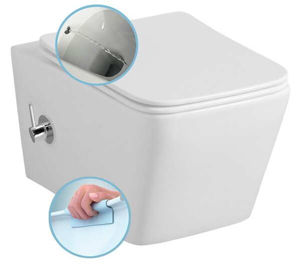 Sapho Sapho, PORTO CLEANWASH závesná WC misa Rimless, integrovaná batéria a bidetová spŕška 36x52cm, biela, PZ102RX