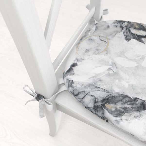 Biante Zamatový oblý podsedák Tamara TMR-006 Designové kvety na sivom - 39x37x3 cm