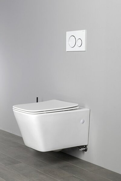 Sapho Sapho, PORTO CLEANWASH závesná WC misa Rimless, integrovaná batéria a bidetová spŕška 36x52cm, biela, PZ102RX