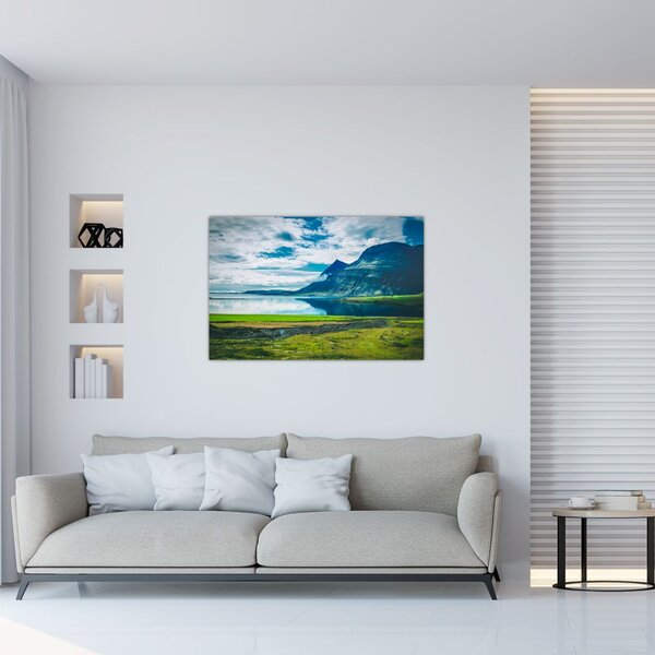 Obraz jazera s horami (90x60 cm)