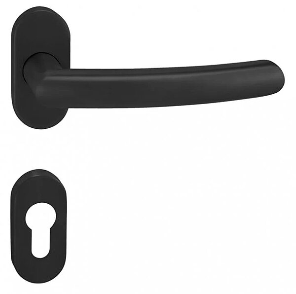 Dverové kovanie MP Nero - UOR (ČIERNA MAT), kľučka-kľučka, Otvor na cylindrickú vložku PZ, MP BS (čierna mat)