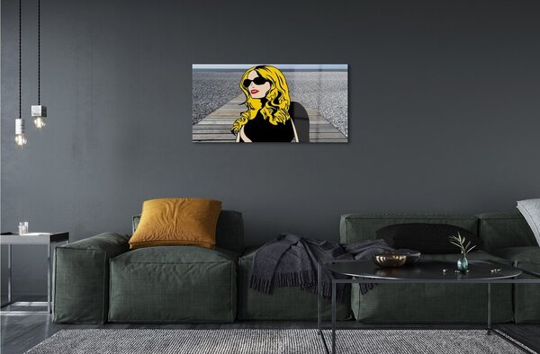 Obraz na skle Žena čierne slnečné okuliare červené pery 120x60 cm 4 Prívesky