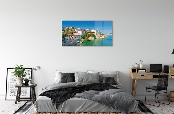 Sklenený obraz Grécko stavieb pobrežie morská 100x50 cm 2 Prívesky