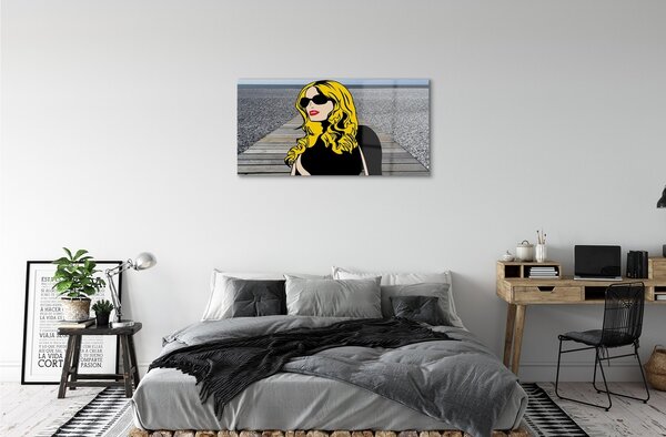 Obraz na skle Žena čierne slnečné okuliare červené pery 120x60 cm 4 Prívesky