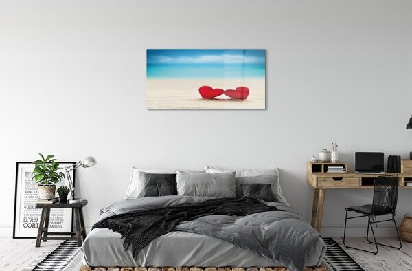 Obraz na skle Srdce červené piesočné more 100x50 cm 2 Prívesky