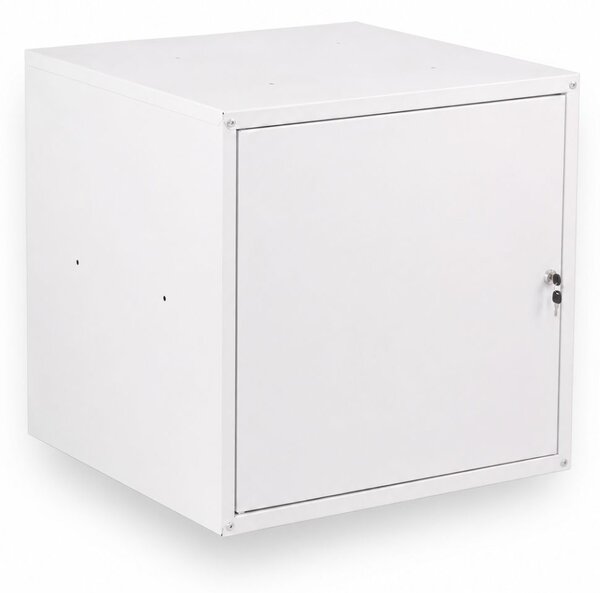 Šatníková skrinka s uzamykateľným boxom 550 x 550 x 550 mm, cylindrický zámok, sivé dvere