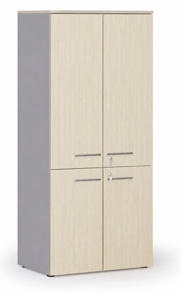 Kancelárska policová skriňa PRIMO GRAY, polené dvere, 800 x 500 x 1781 mm, sivá/breza