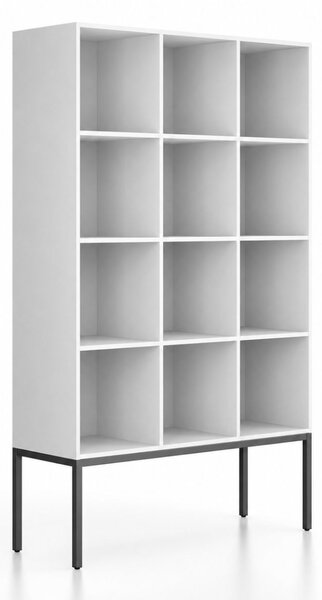 Regál FRAME, s čiernou podnožou, 1299 x 450 x 2185 mm, biela