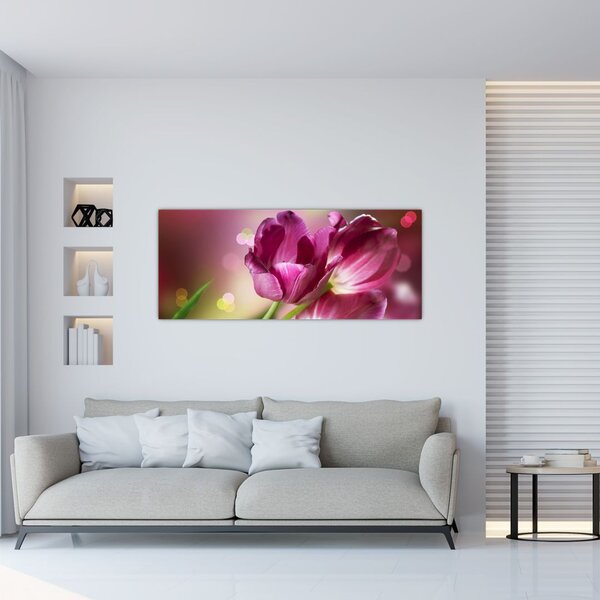 Obraz ružových tulipánov (120x50 cm)