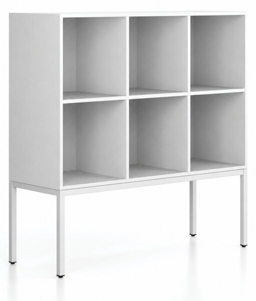 Regál FRAME, nízky, s bielou podnožou, 1299 x 450 x 1331 mm, biela