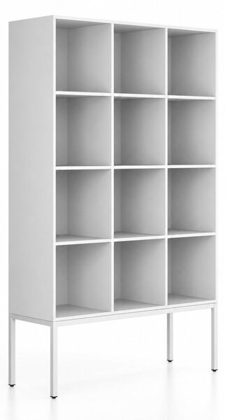 Regál FRAME, s bielou podnožou, 1299 x 450 x 2185 mm, biela