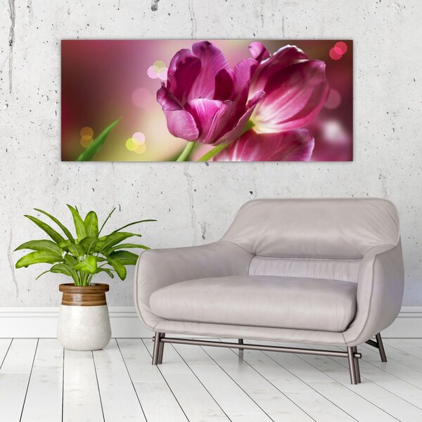 Obraz ružových tulipánov (120x50 cm)