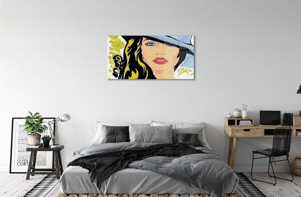 Obraz na skle žena klobúk 120x60 cm 2 Prívesky
