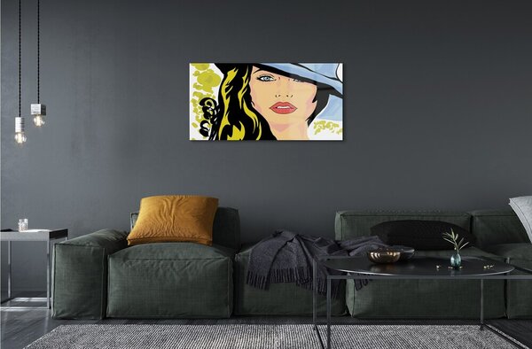 Obraz na skle žena klobúk 120x60 cm 2 Prívesky