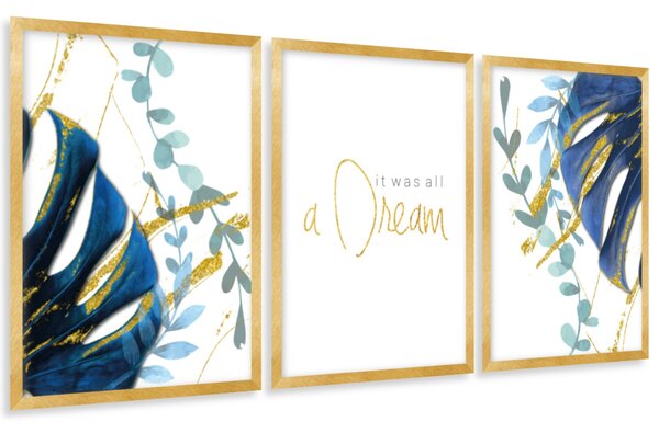 Gario Sada plagátov Dreams - 3 dielna Farba rámu: Zlatá, Veľkosť: 135 x 63 cm