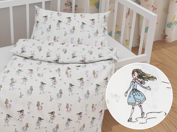 Biante Detské bavlnené posteľné obliečky do postieľky Sandra SA-261 Krasokorčuliarky na krémovom Do postieľky 90x140 a 50x70 cm