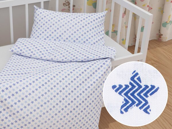 Biante Detské bavlnené posteľné obliečky do postieľky Sandra SA-266 Modré hviezdičky na bielom Do postieľky 90x130 a 40x60 cm