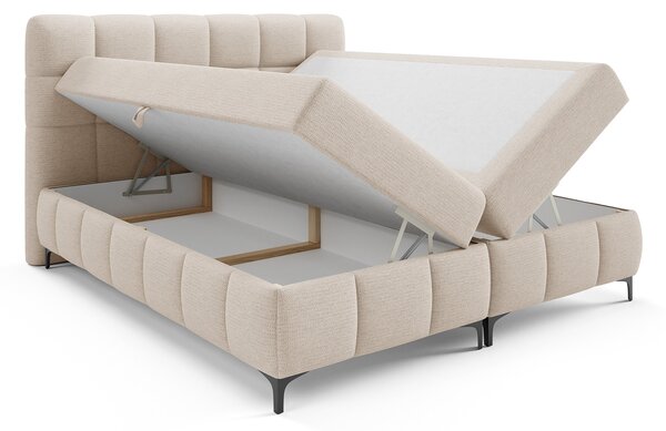 Čalúnená boxspring posteľ s úložným priestorom Zophie 120x200 - krémová